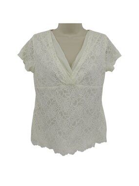 Emma James Women Medium Ivory Cream V Neck Floral Flower Lace Blouse Shirt Top
